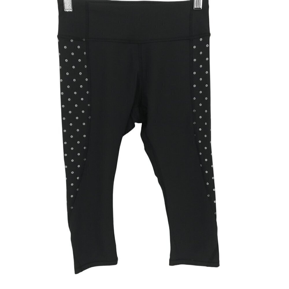 Lululemon Tight Stuff Cropped Sequin Dot Black Leggings Size 4 Stretch Silver